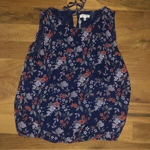 Floral Sleeveless Top - Navy and Red